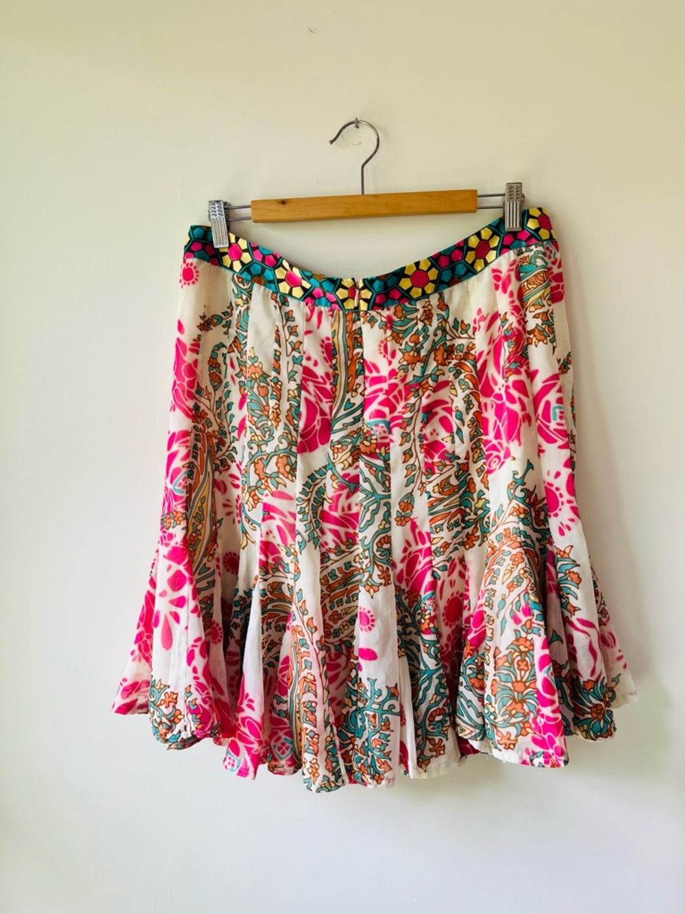 Nicole Miller Pink and Teal Floral Lightweight Chiffon Spring Skirt - Size 10 - Picture 2 of 4